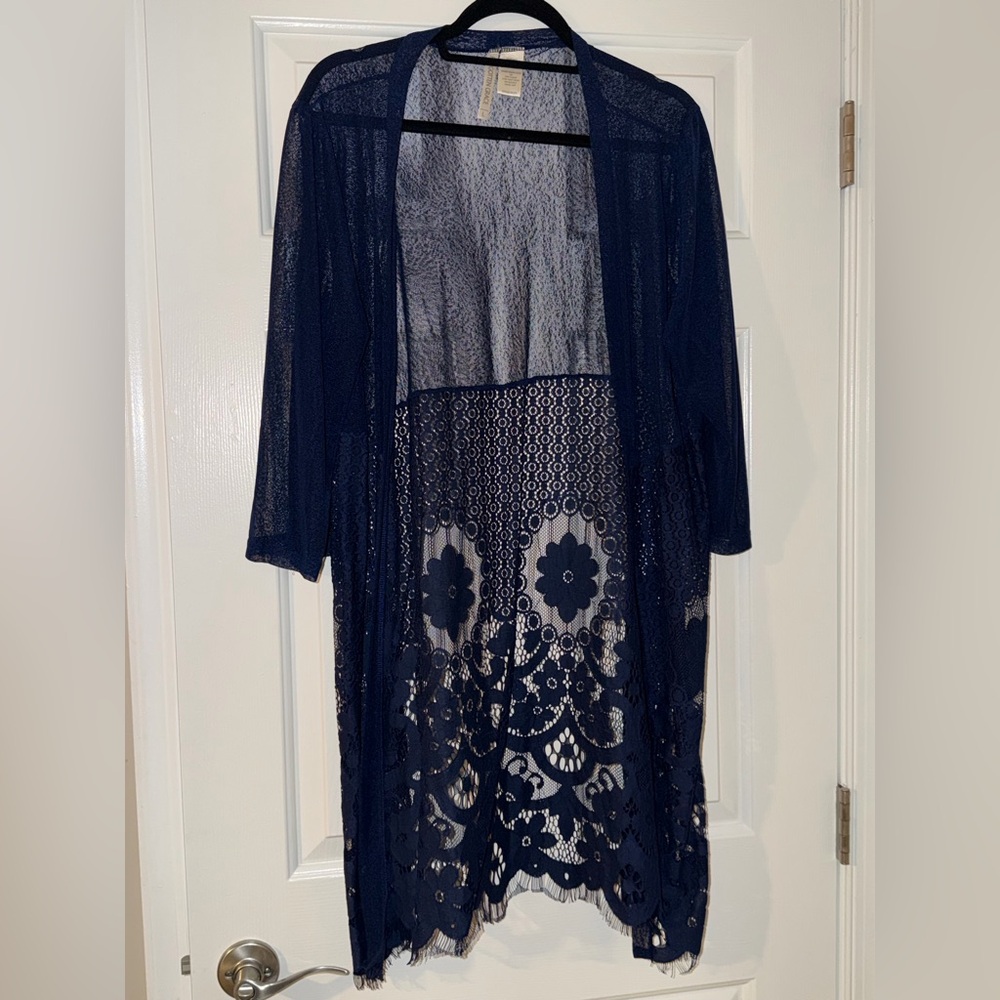 Navy Blue Lace Kimono Cardigan